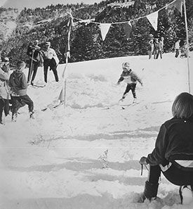 Finish line at a race in the 1960s
