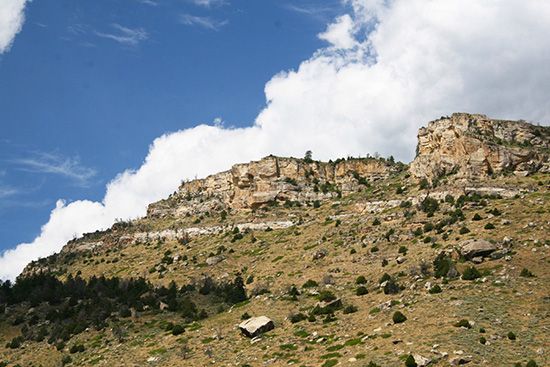 Sandstone cliffs on the south facing slope